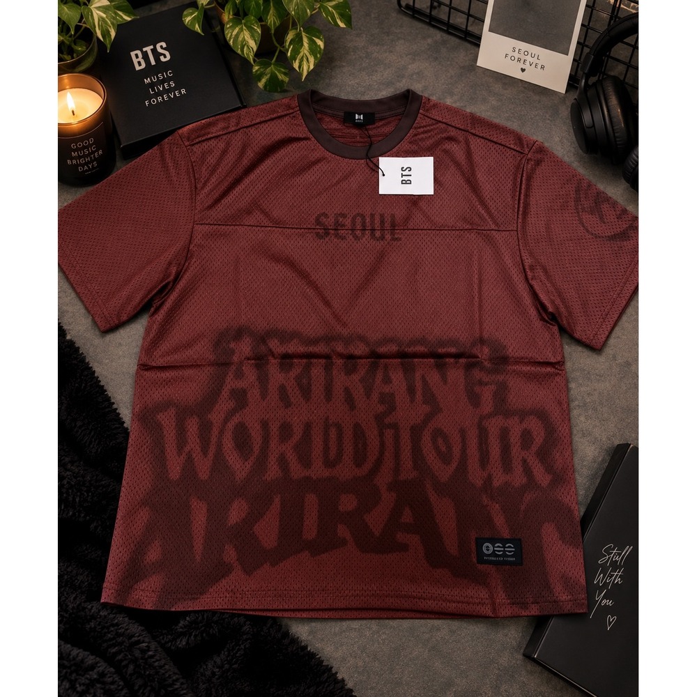 BTS Arirang World Tour Seoul Jersey Burgundy Mesh Unisex K-Pop Merch Medium 26